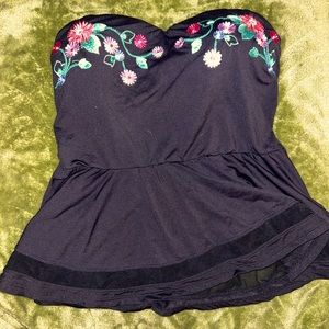 Black floral tankini top